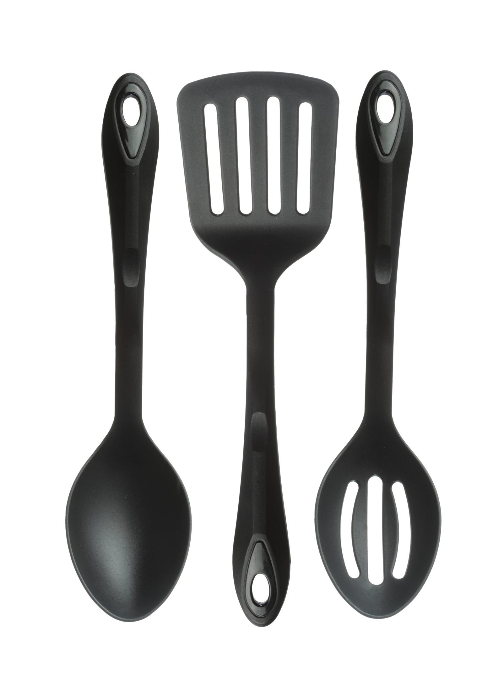 One slotted spoon, One Spatula, One Serving Spoon made of nylon sold as a set