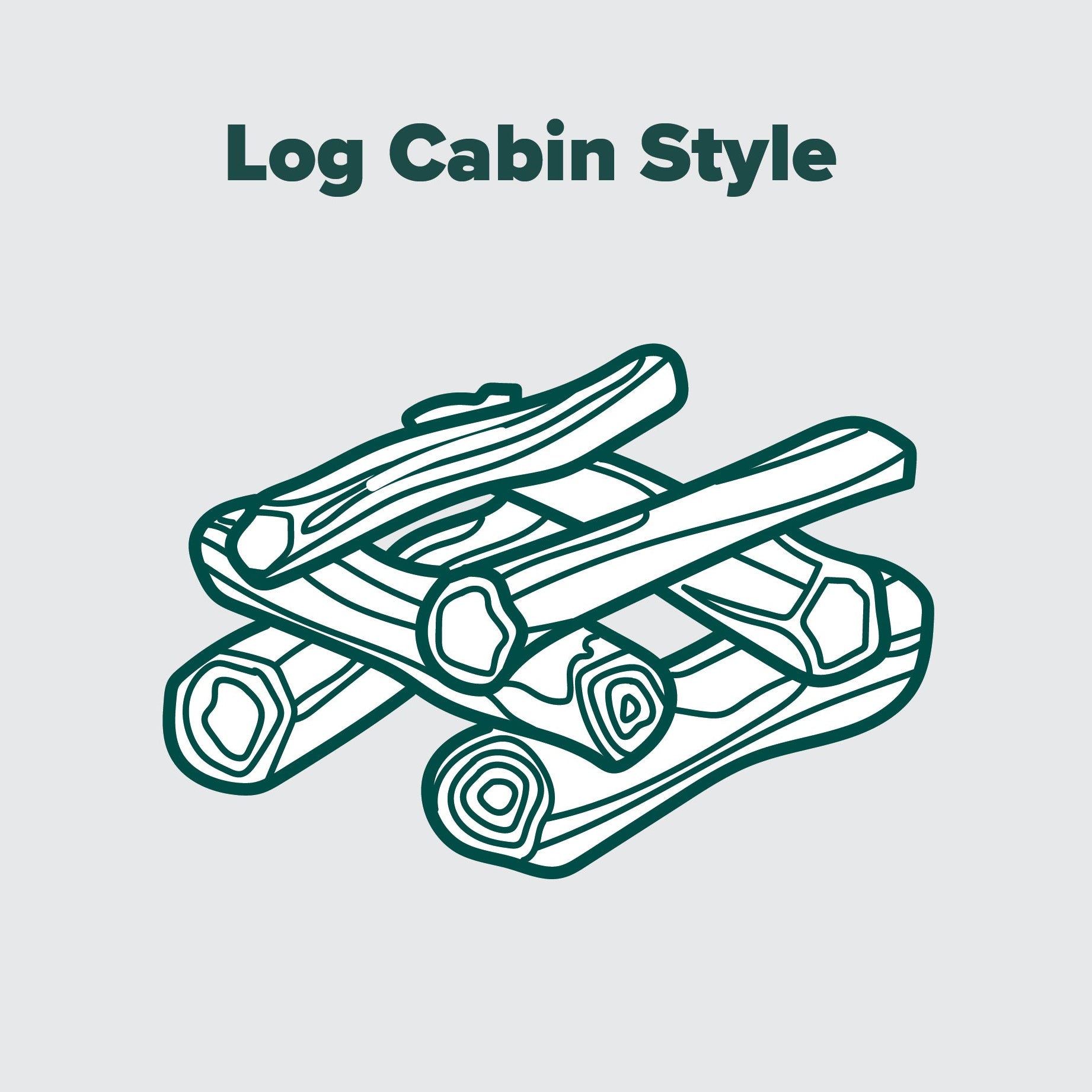 A simple line-art illustration of logs stacked parallel to each other to create a "log-cabin" fire